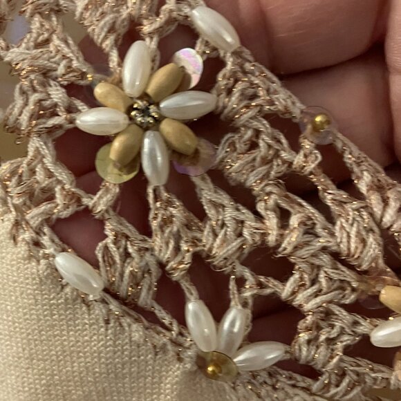 J H Collectibles Embossed Knit Sweater Beads Crochet Cream Large - Picture 5 of 8